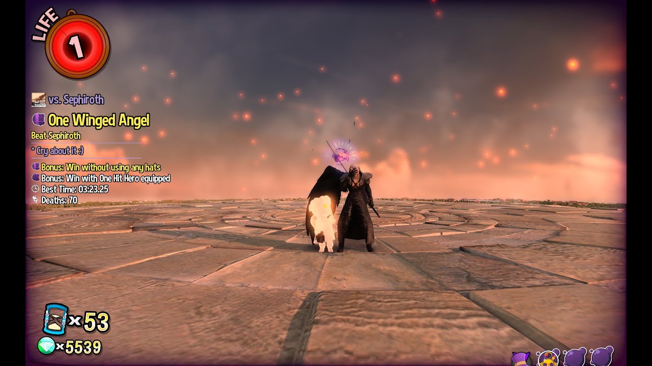 Hat kid bully's A half winged angel (Sephiroth Hitless)