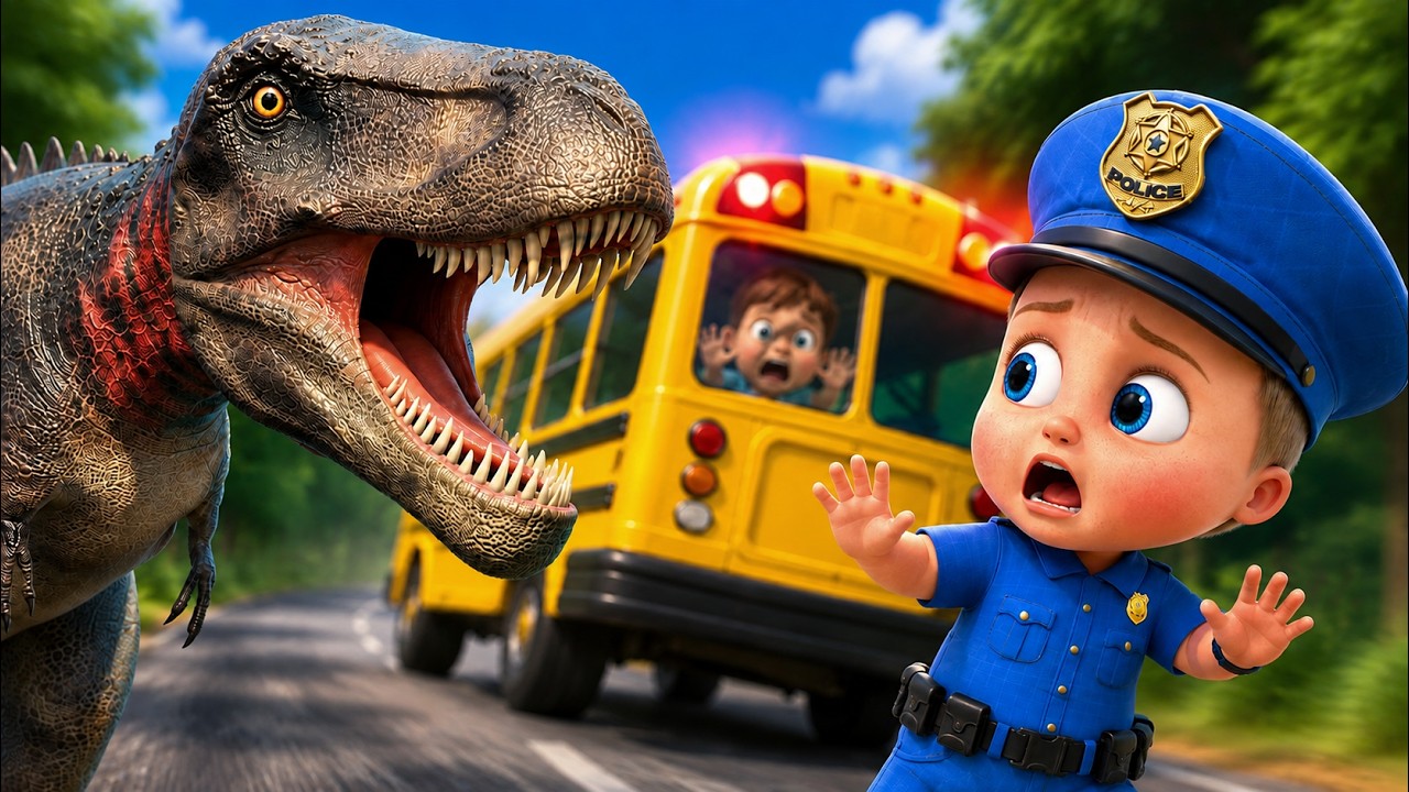 Baby Police Saves the School Bus | Dinosaur Chase | Kids Cartoon