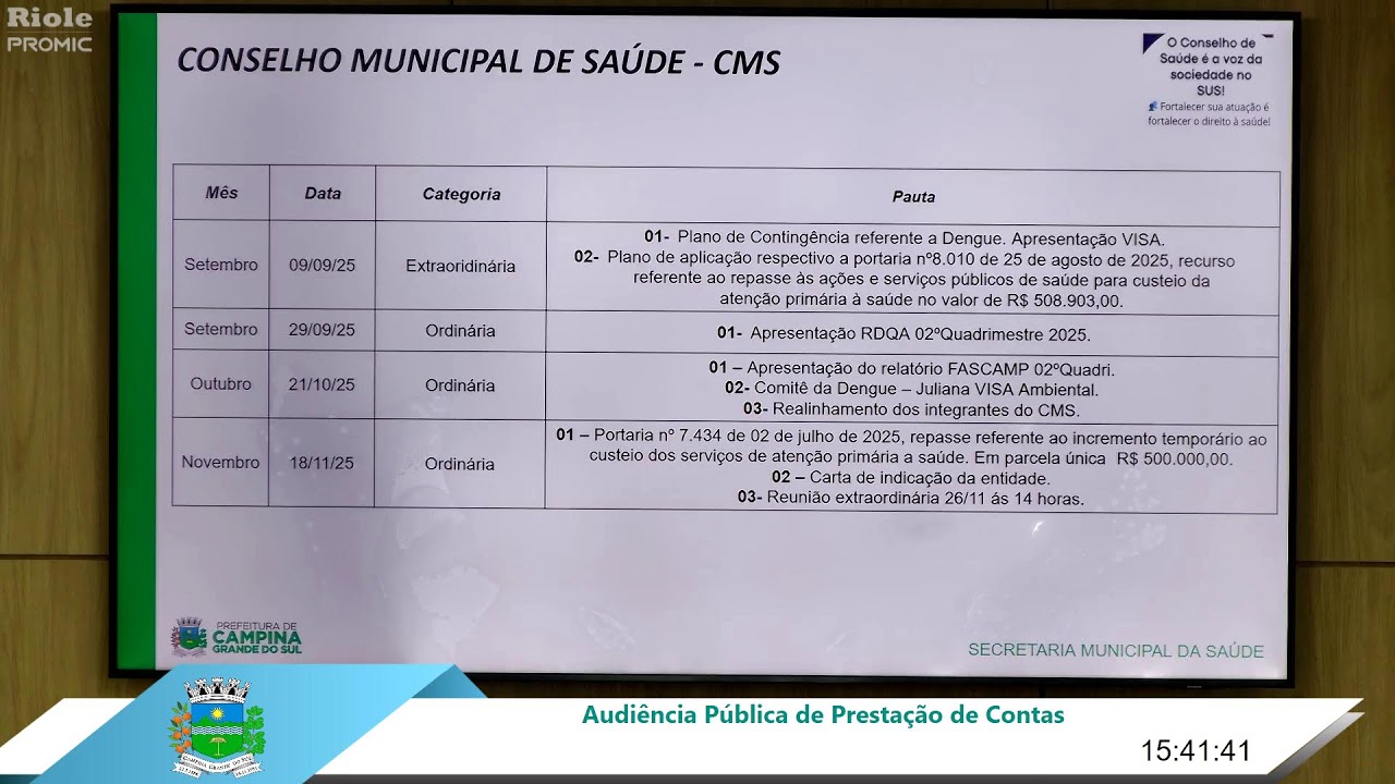 Audiência Pública de Prestação de Contas 3º Quadrimestre de 2025