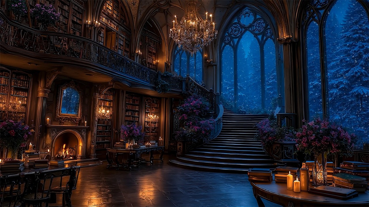 You're Studying in a Gothic Library with Fireplace Ambience | Dark Academia Music for Reading, Relax
