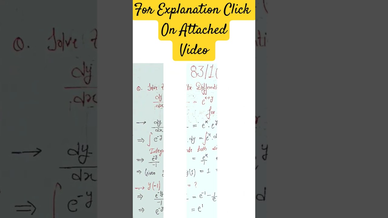83/1000 | Ordinary Differential Equations | Variable Separable Method ; (dy/dx)=e^(x+y)