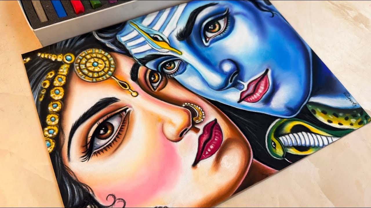 How To Make Shiv Parvati Ji Drawing #shiv #mahadev  #art #softpastel #youtubers