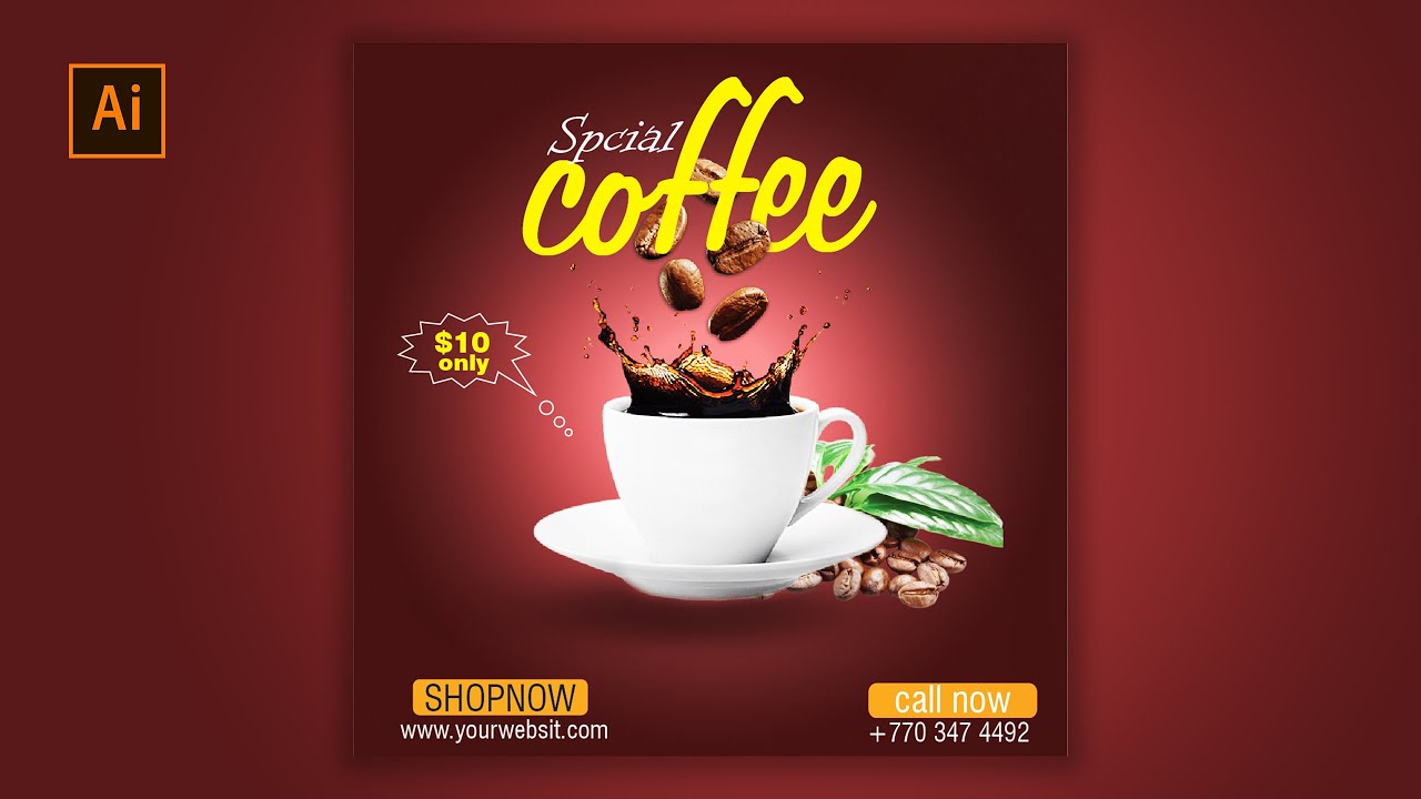 How to make Coffee poster design in illustrator(coffee shop)