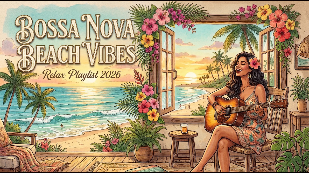 🌴 Bossa Nova Beach Vibes 2026 – Relaxing Guitar & Ocean Sunset (3 HOURS)