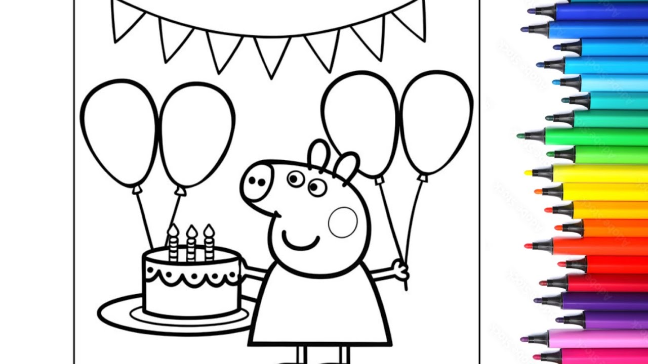 Peppa Pig With Balloons Drawing, Painting & Colouring for Kids and Toddlers_ Child Art 