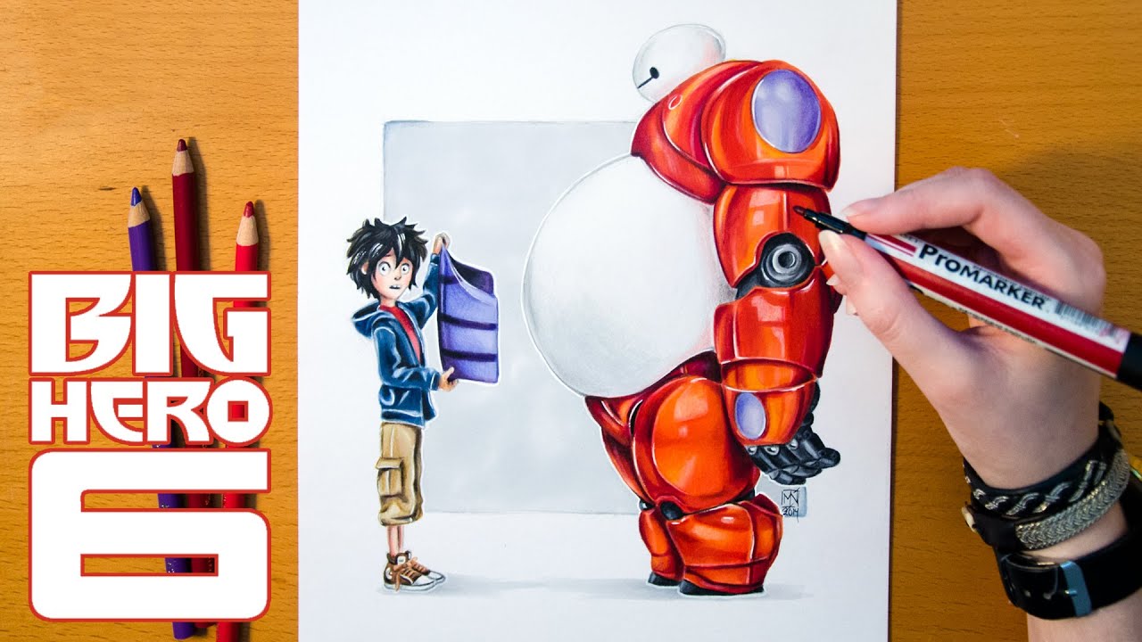Speed Drawing HIRO and BAYMAX - Disney's Big Hero 6