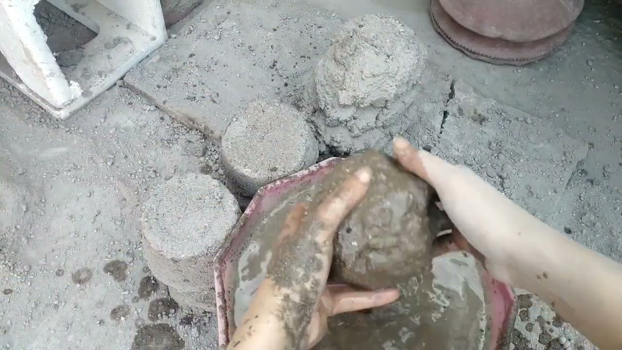 Grainy sand cement dry and water crumbling
