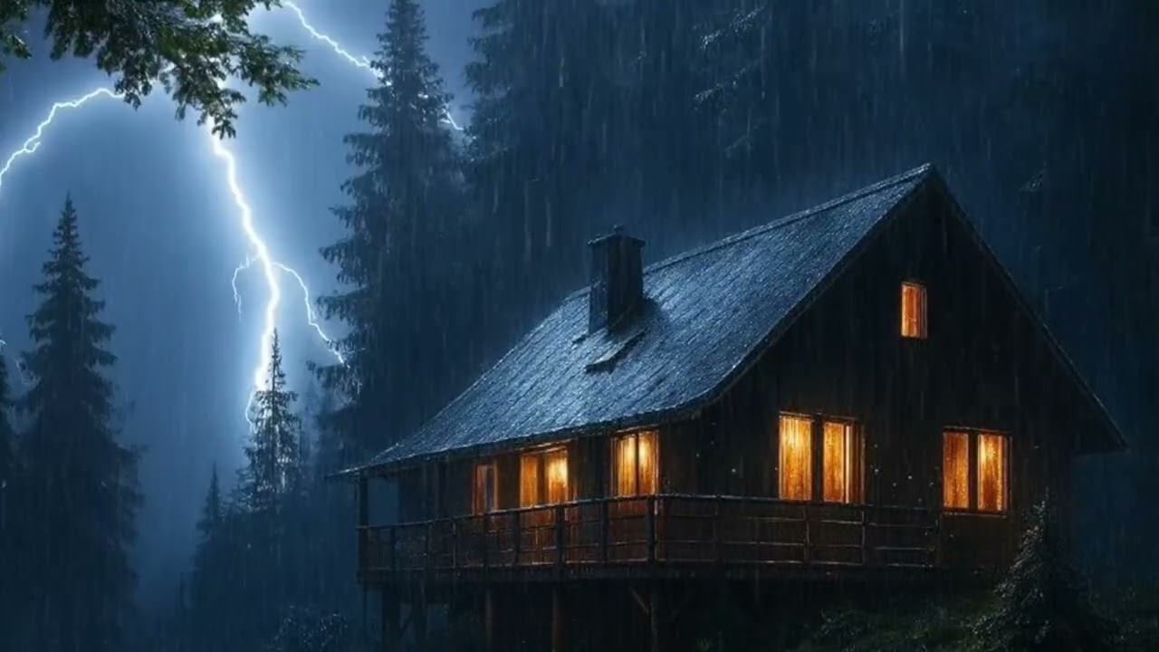 Thick Forest Heavy Rain from a Safe Shelter for Deep Relaxation