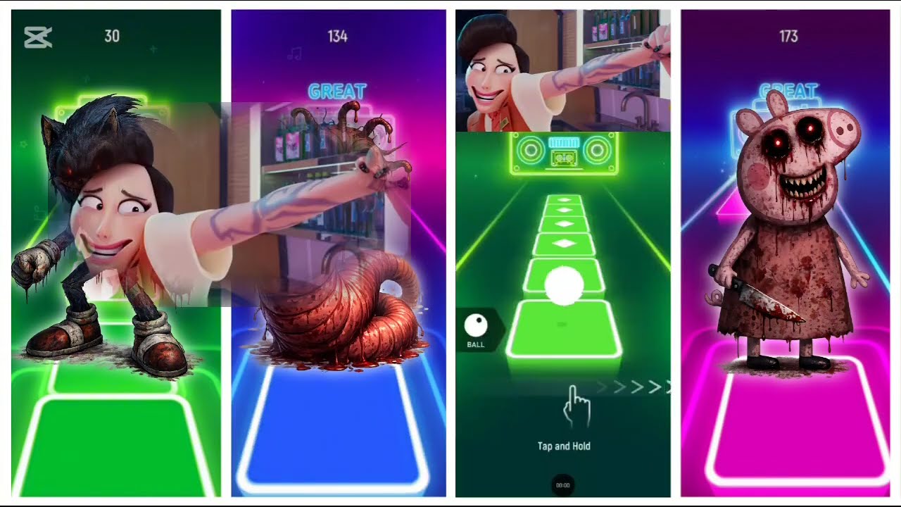 Sonic.EXE🆚Cortoon Worm.EXE 🆚Kpop Demon Hunter 🆚Peppa Pig.EXE 🎶  Tiles Hop EDM Rush