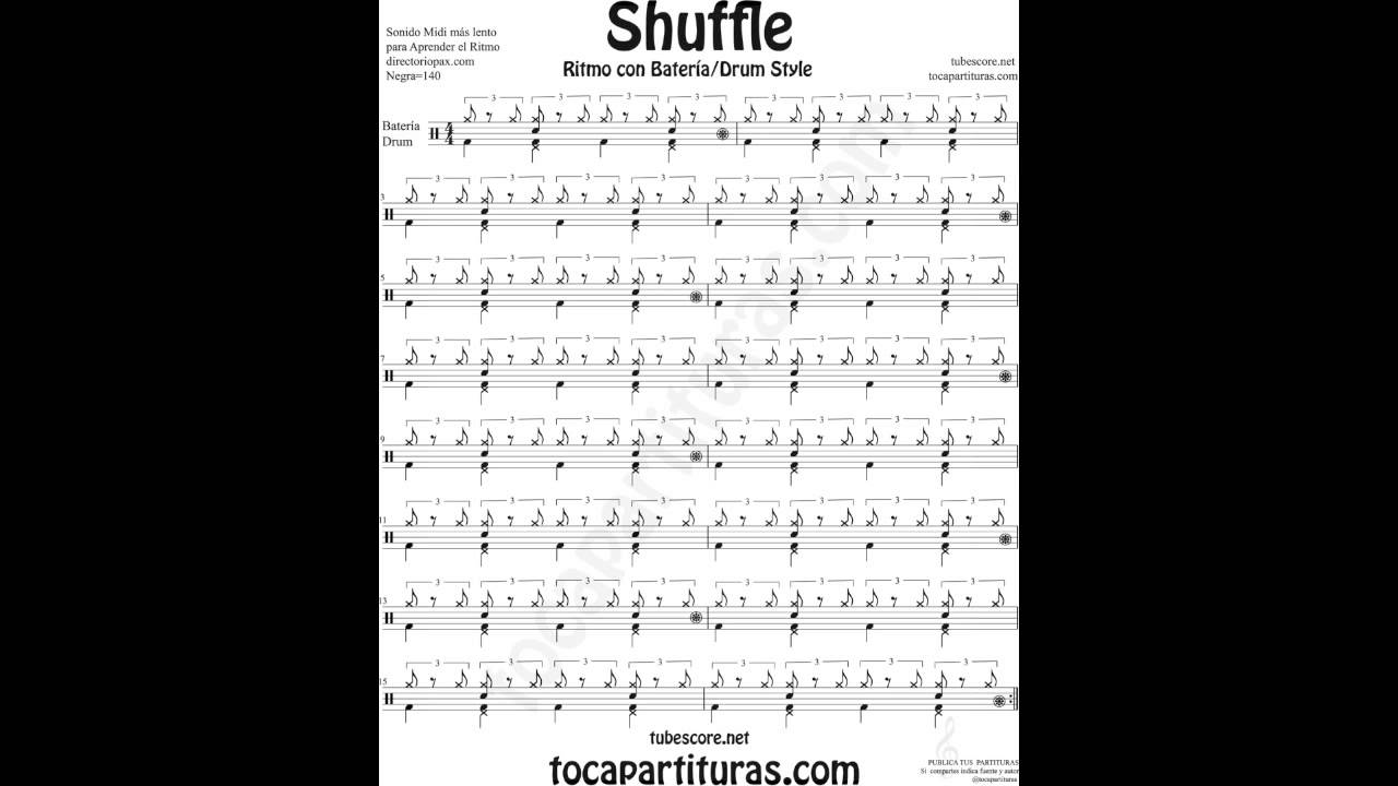 Shuffle Partitura de Ritmo de Batería fácil Acompañamiento Shuffle Sheet Music for Battery Drums