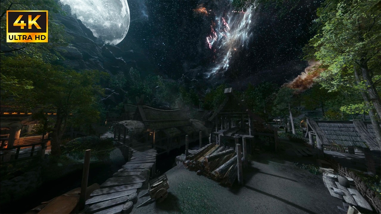 Skyrim but You Live in Riverwood – 4 Hour Cozy Village Ambience (4K)