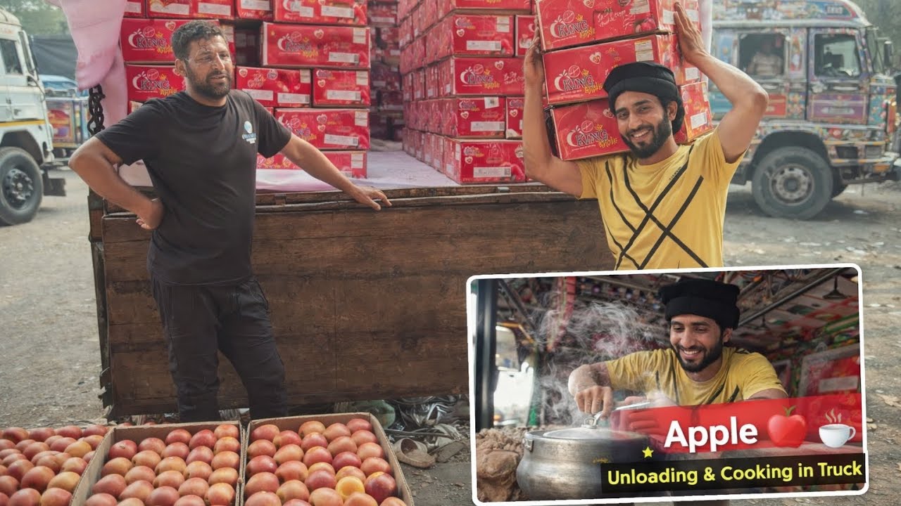 Apple 🍎 unloading start// Cocking in truck life is not easy no sleep only steering 