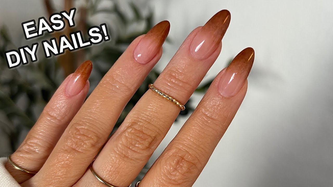 DIY brown ombré almond shape nails
