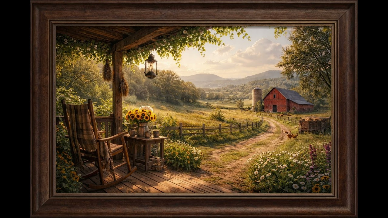 Beautiful Farmhouse.. #4KWallpaper#Nature4K#UltraHD#Countryside#SunsetScenery#AmbientTV#VintageVibes