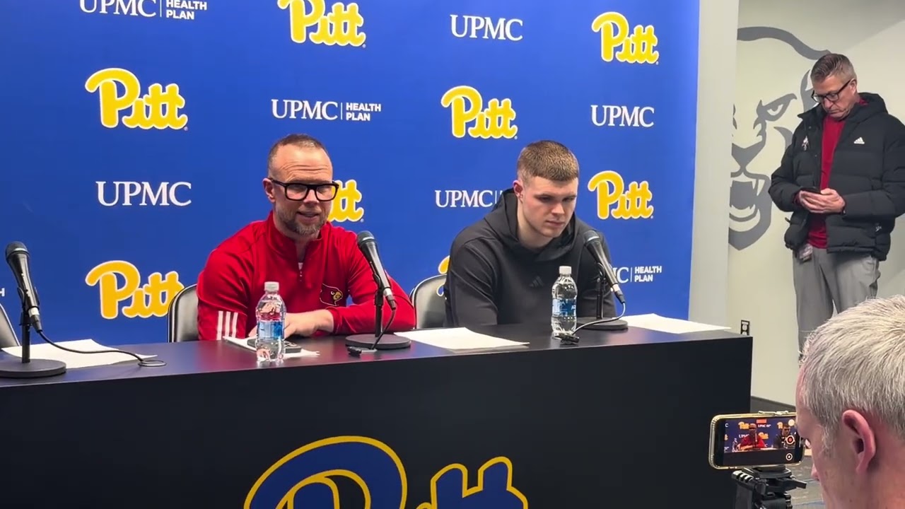 Louisville coach Pat Kelsey and guard Isaac McKneely after a blowout win over Pittsburgh.