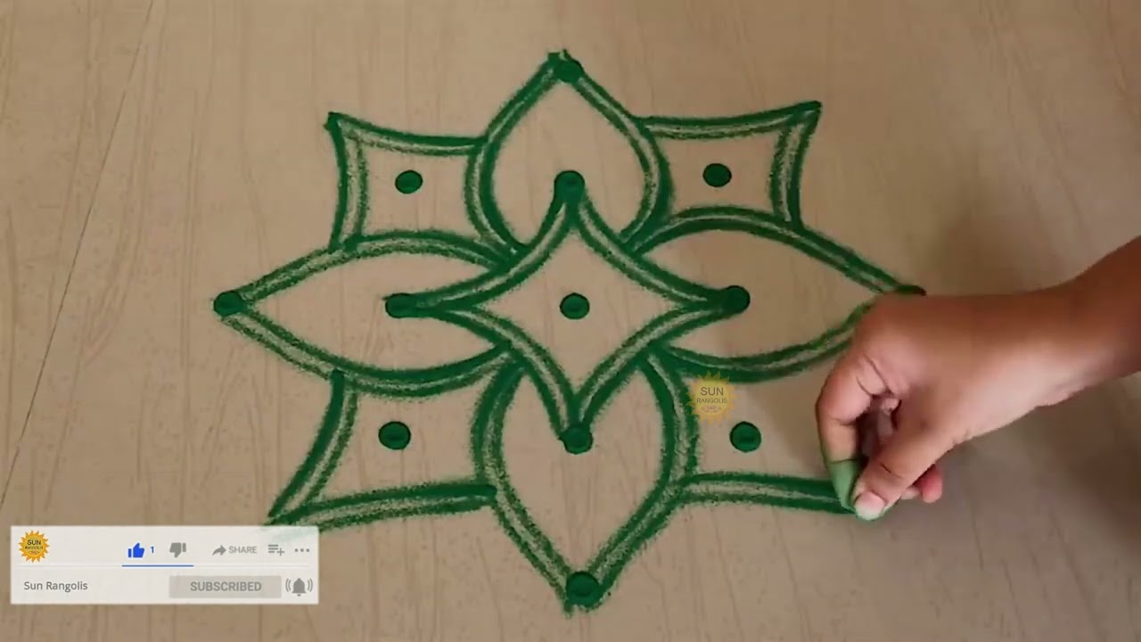 double stroke rangoli - 2 lines kolam - two lines rangoli - how to draw double line kolam