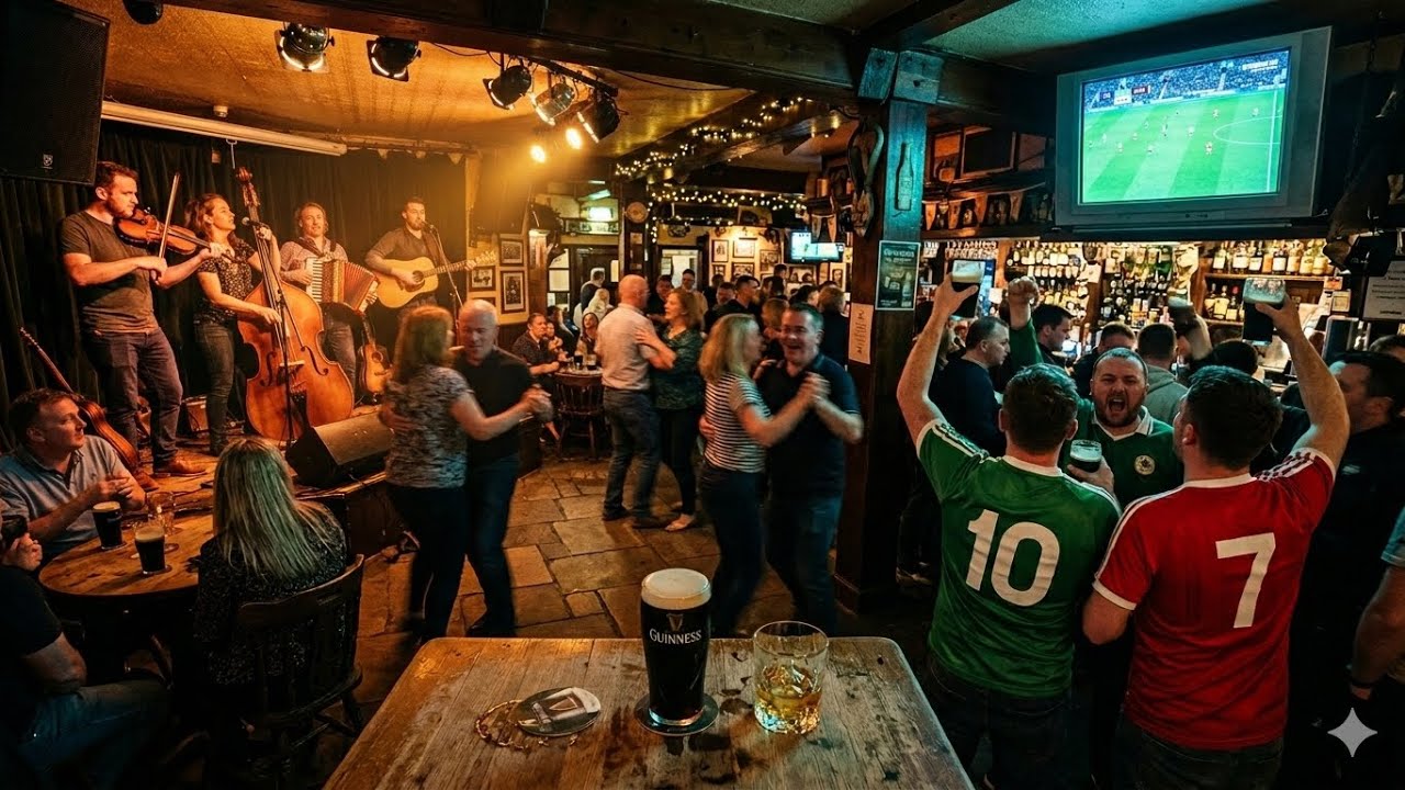 1 Hour Irish Pub Ambience: Live Music & Football Atmosphere - Rusty United Pub