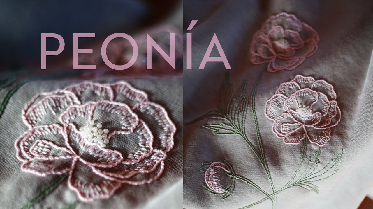 PEONÍAS BORDADAS SOBRE UNA SUDADERA.