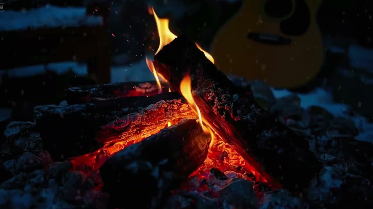 A Warm Winter Cottage Night with Soft Guitar