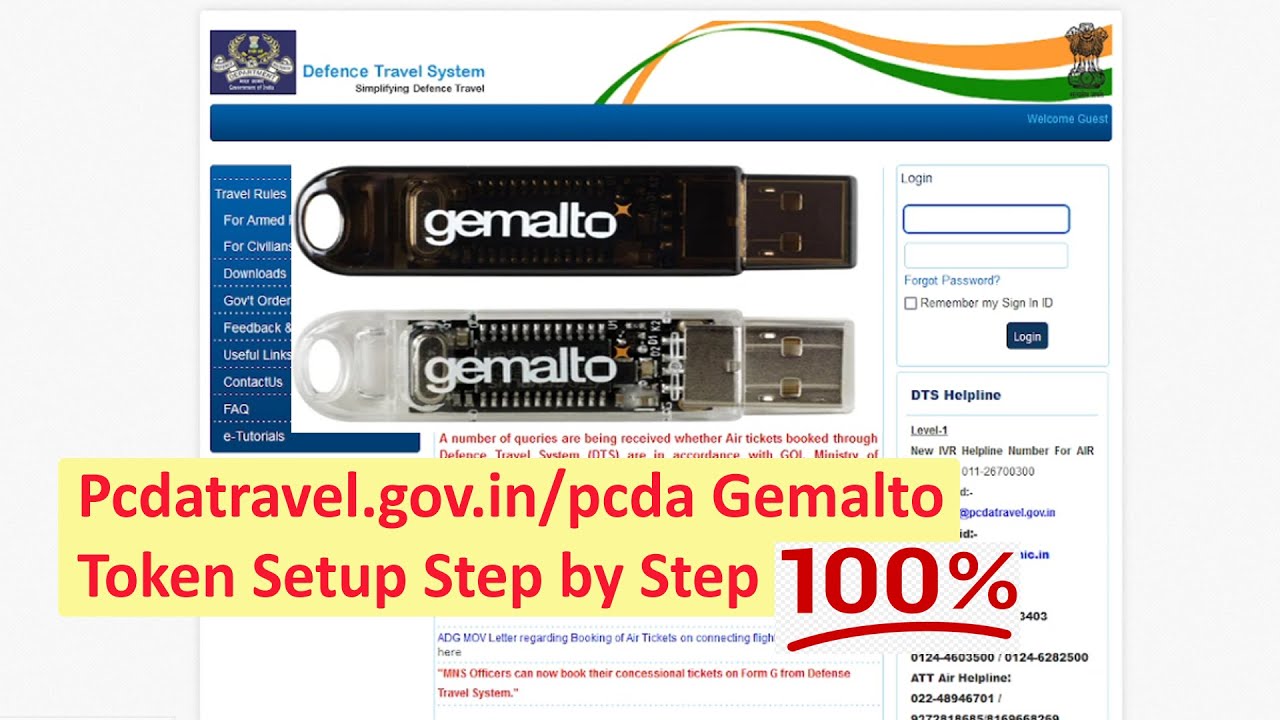 Defence Travel System Gemalto token Setup Step by Step/E- Ticketing Train Ticket