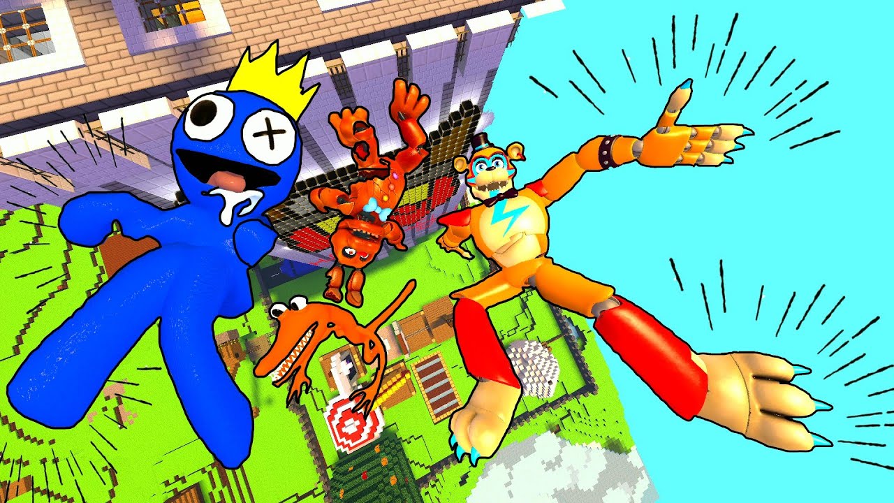 FNAF 9 Security Breach vs RAINBOW FRIENDS RAGDOLL Fall and Jamp GMOD
