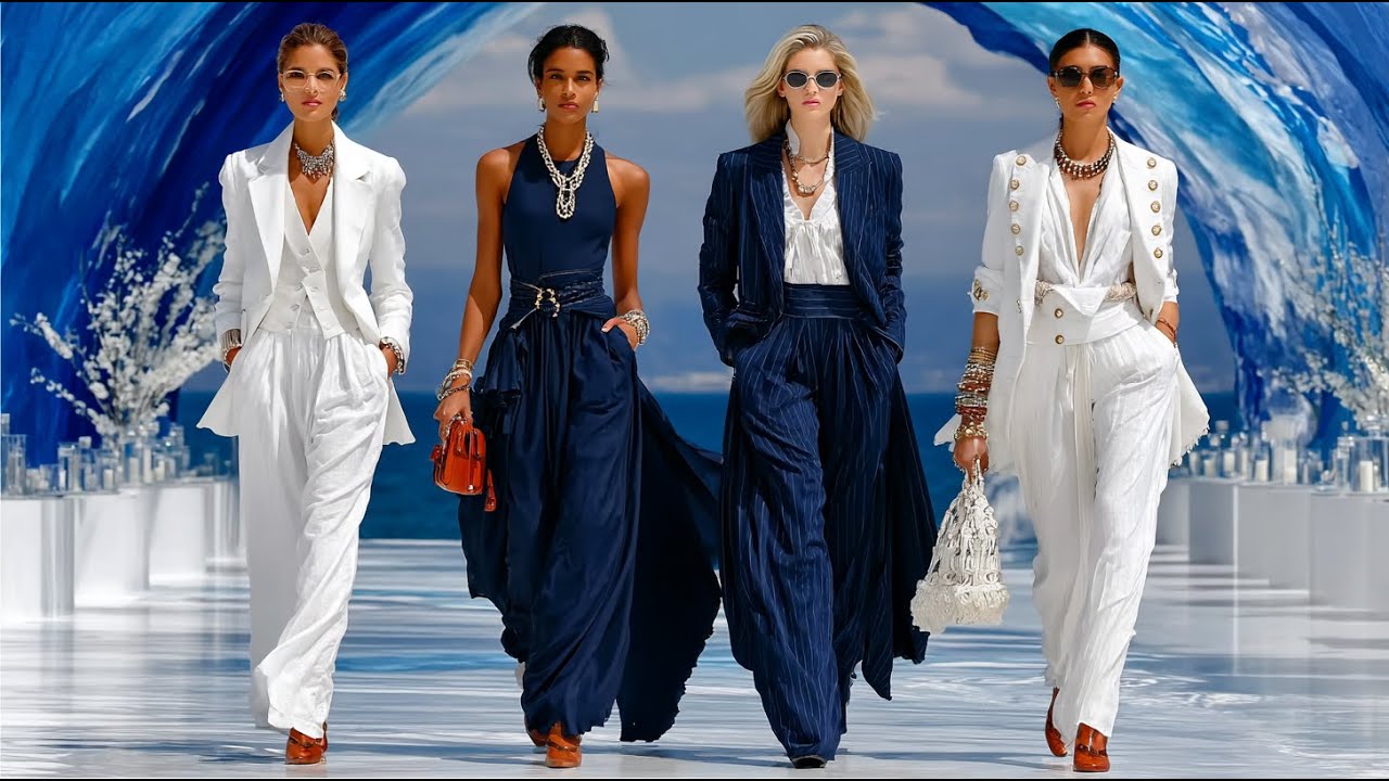 Весенне-летний сезон 2026 от Ralph Lauren: классическая элегантность в сочетании темно-синего и б...