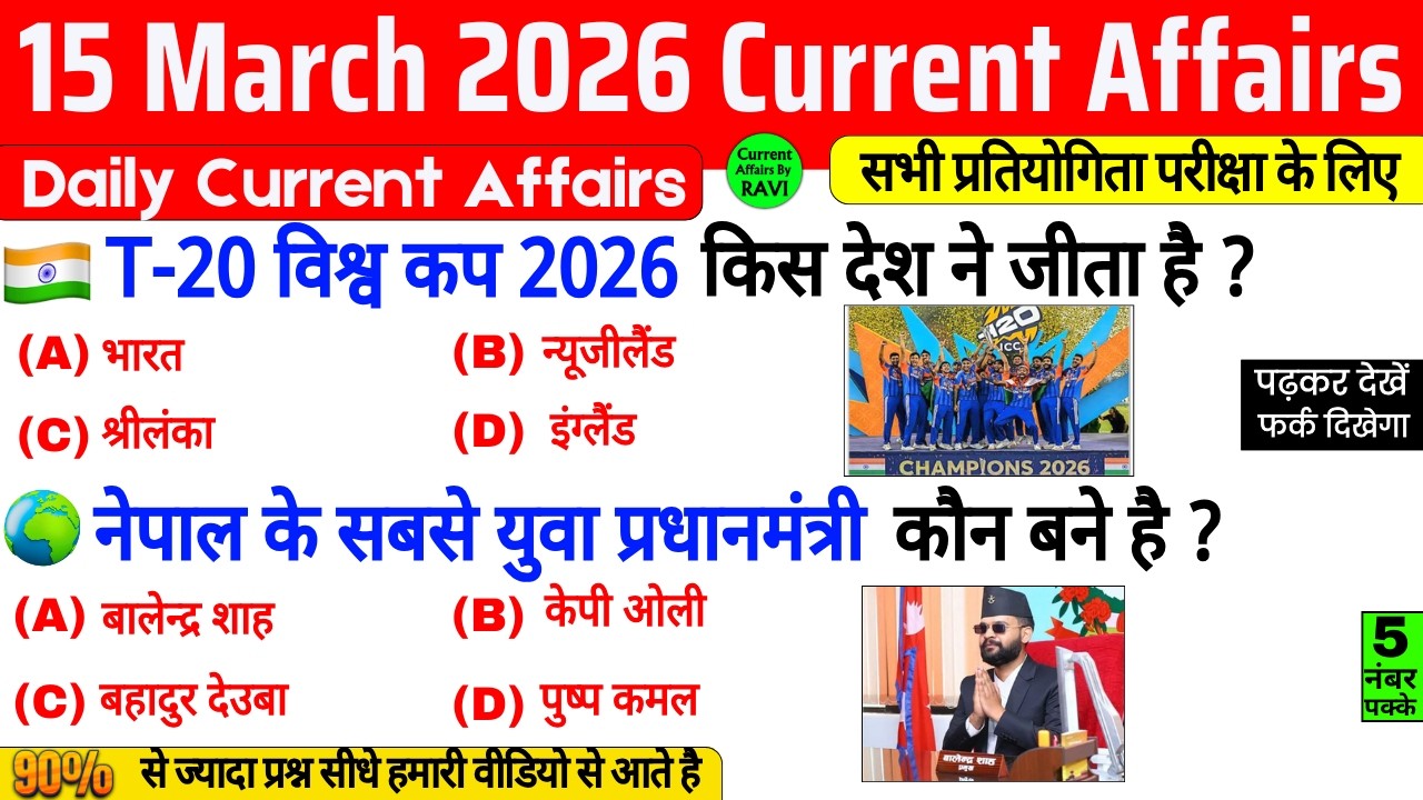 15 March 2026 Current Affairs | Current Affairs Today | Current GK SSC Railway UPSC BPSC POLICE