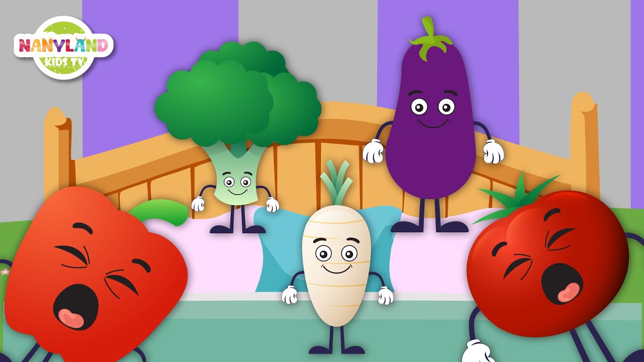 Ten Little Vegetables Jumping on the Bed | Vegetables Counting Song | Nursery Rhymes & Baby Songs