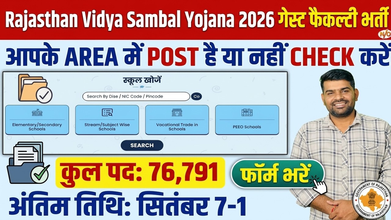 Rajasthan Vidya Sambal Yojana 2026 76,791 Posts Vacancy  Form Kaise Bhare? | 7 September Last Date