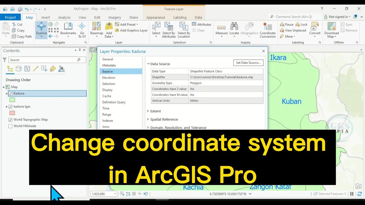 Как изменить систему координат в ArcGIS Pro