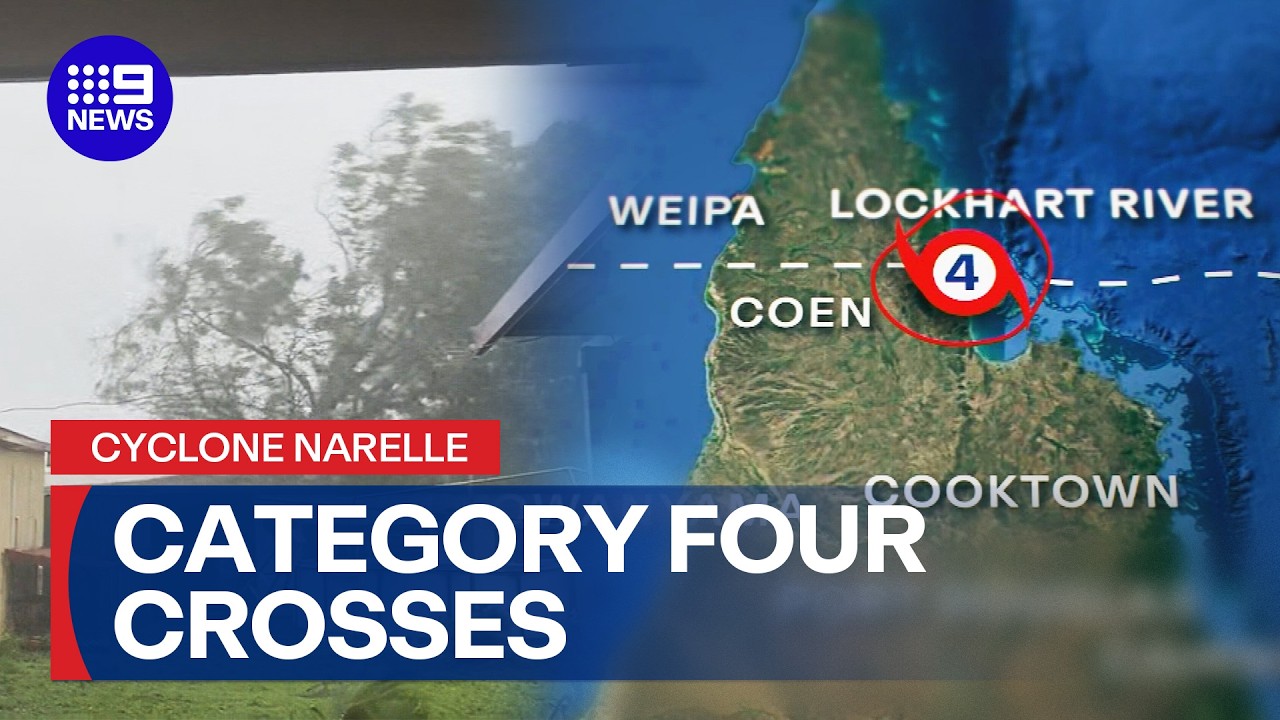 Tropical Cyclone Narelle crosses Queensland as Category four | 9 News Australia