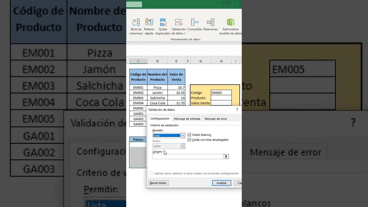 VALIDACI&Oacute;N DE DATOS CON #excel