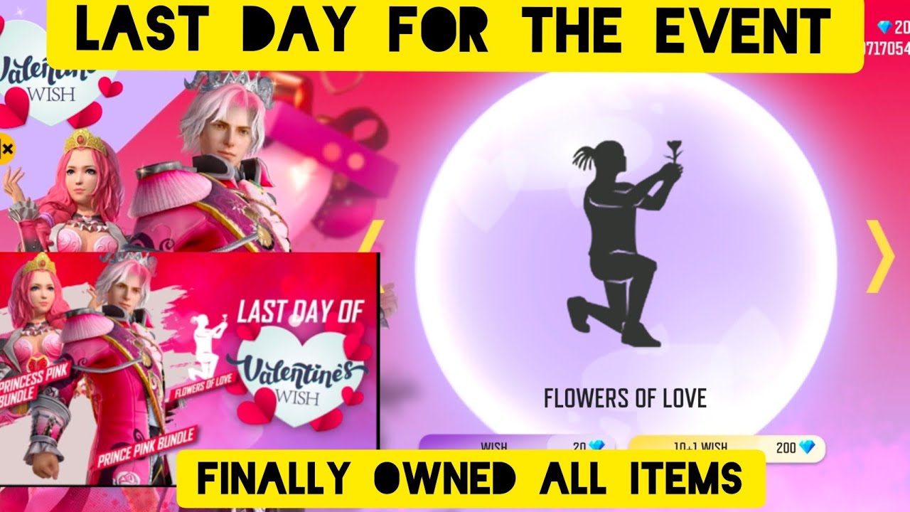 Last Day: Valentine's day wish in Freefire Finally owned All items In The Event