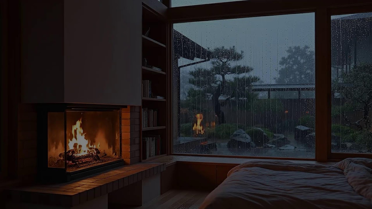 🔴 LIVE No Ads Rain on Window & Soft Piano for Deep Sleep | Cozy Fireplace Night ASMR