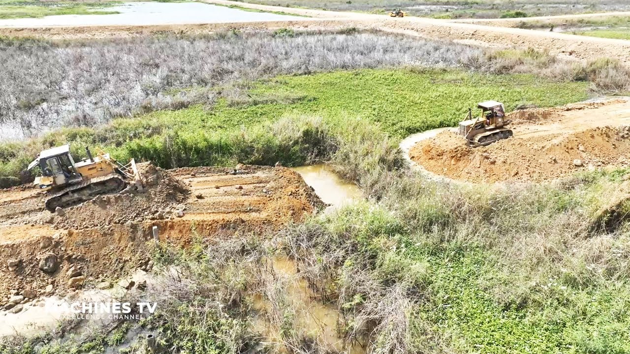 100% Connected New Road Building Over Water Incredible Technique Bulldozer Operator Pushing Clearing