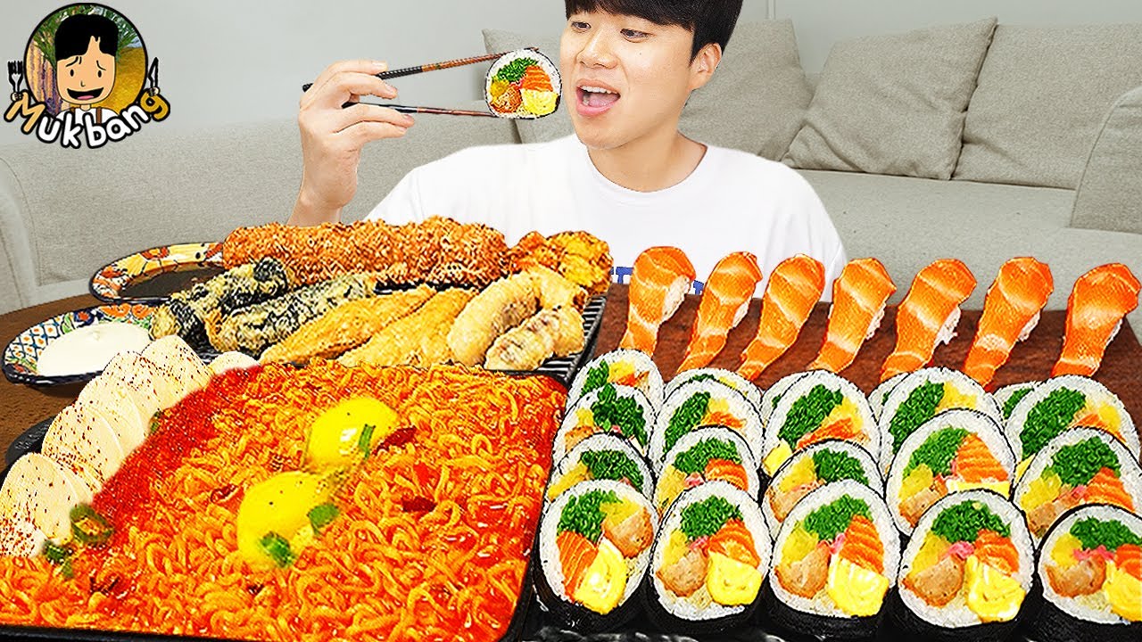 ASMR MUKBANG | острая лапша Рамён, кимбап, кимчи рецепт ! принимать пищу