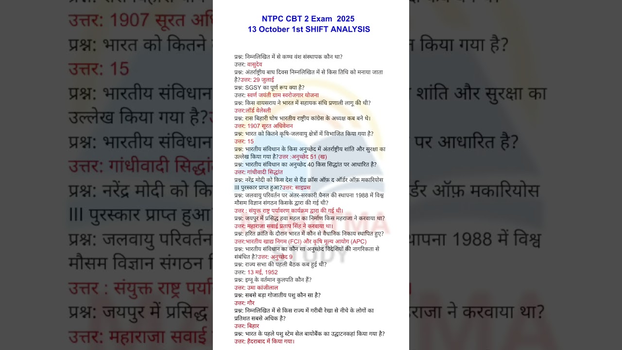RRB NTPC CBT 2 Exam Analysis 2025|13 October 2nd shift Analysis| NTPC CBT 2 Exam review