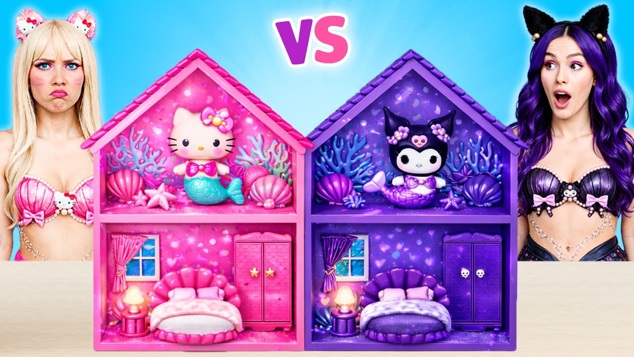 素晴らしいドールハウスを作ります |  ハローキティ VS クロミ マーメイド🧜💜💖! DIY チャレンジ🏠✨ by PiPi Pop JP