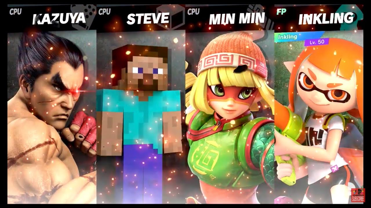 Super Smash Bros Ultimate Amiibo Fights – Kazuya & Co #496 Kazuya vs Steve vs Min Min vs Inkling