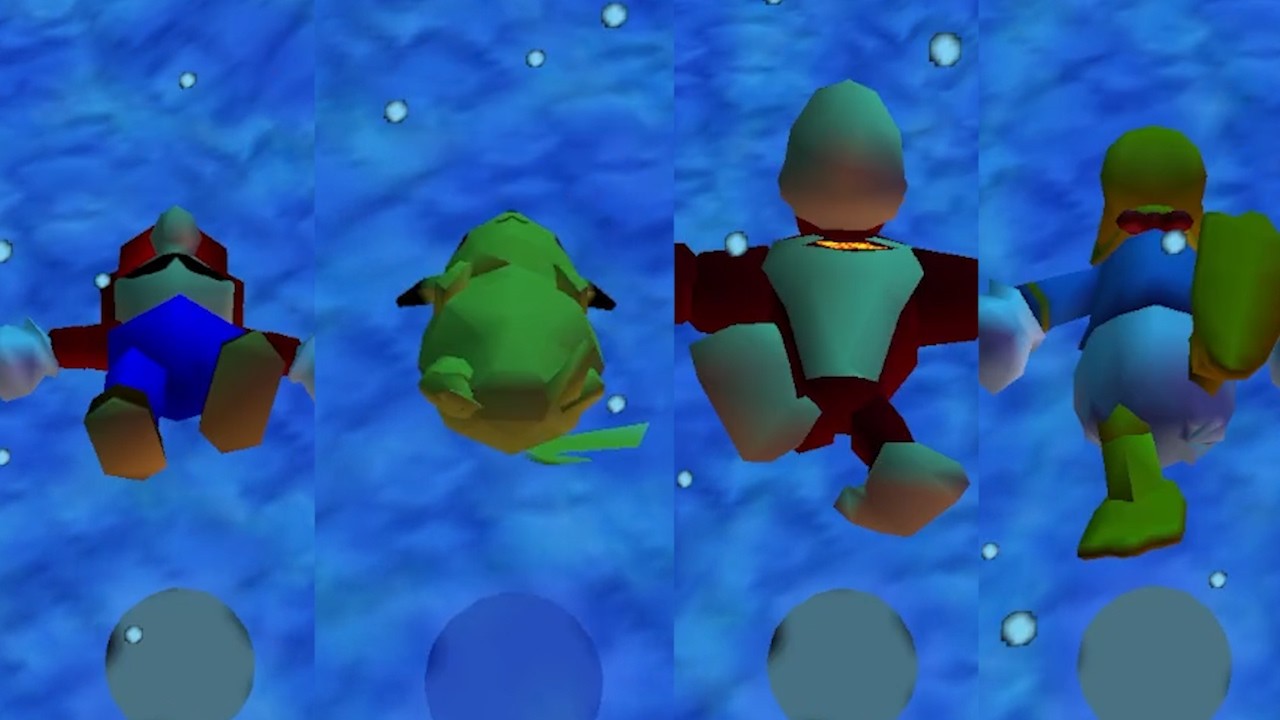 All Characters falling on Ice in Super Mario 64 night