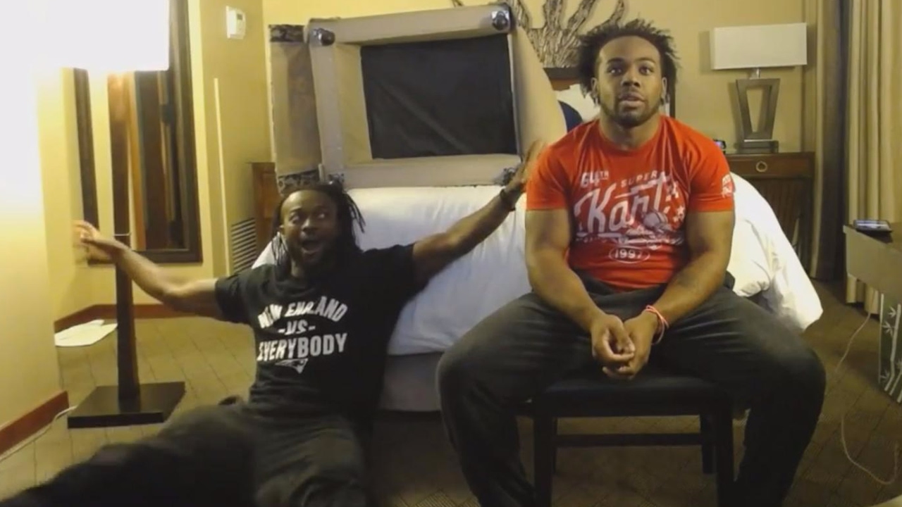 Kofi Kingston & Xavier Woods anxiously watch The Big Game on an UpUpDownDown live stream