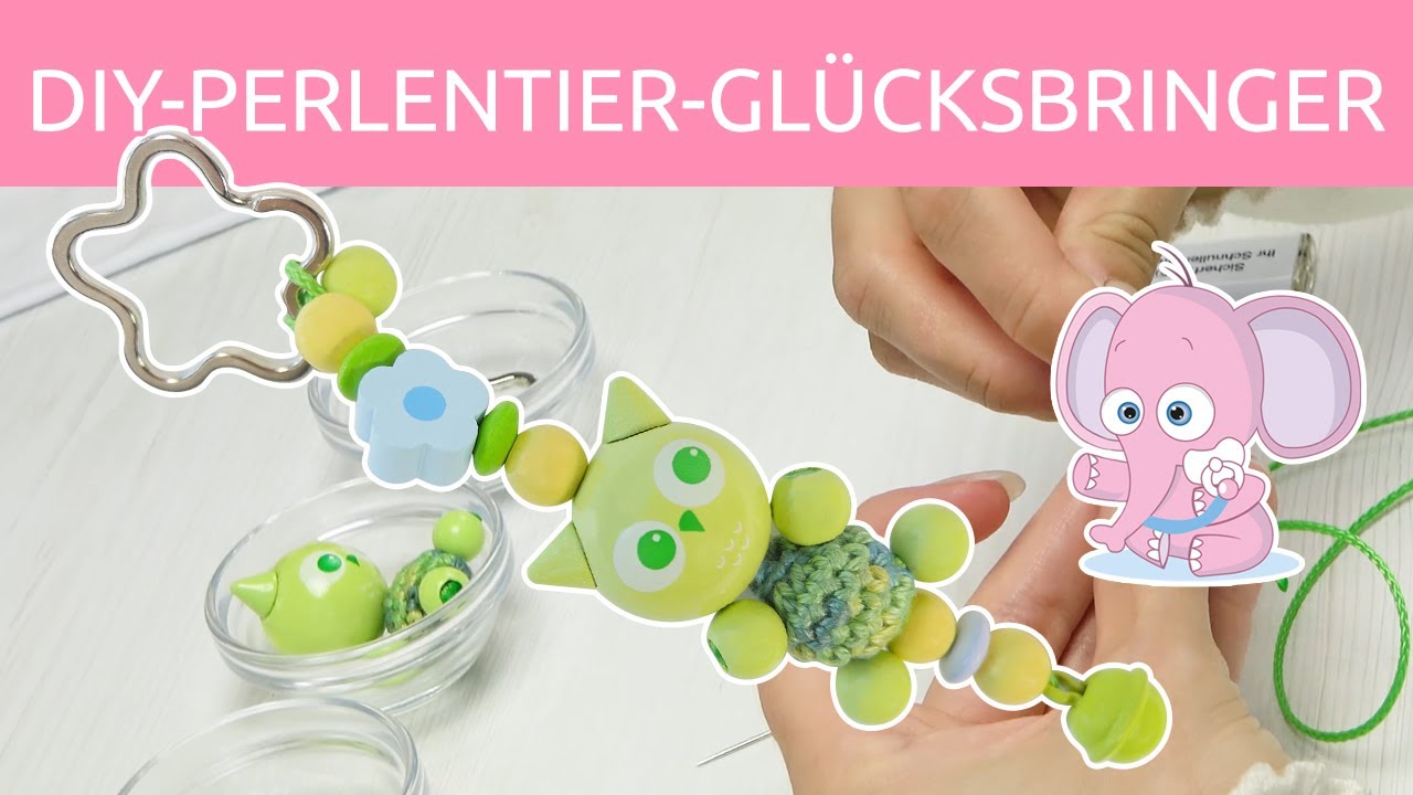 Bastelanleitung: Perlentier-Glücksbringer ♡ Schlüsselanhänger aus Holzperlen mit Eule selber basteln