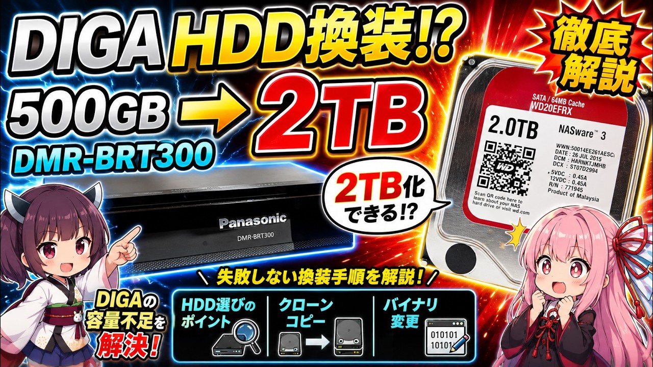ブルーレイレコーダーのHDD容量を500GB→2TBへ換装してみた(Panasonic DIGA DMR-BRT300)