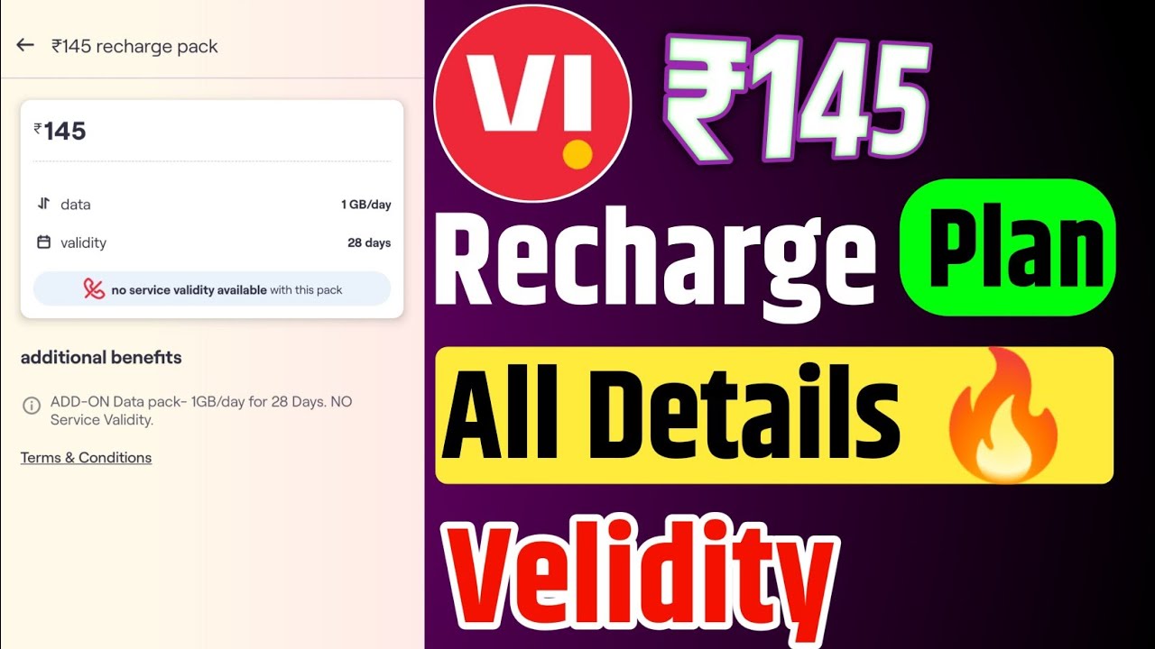 Vi ₹145 Recharge Plan All Details 🔥 | Vodafone Idea ₹145 Top Up All Details And Velidity