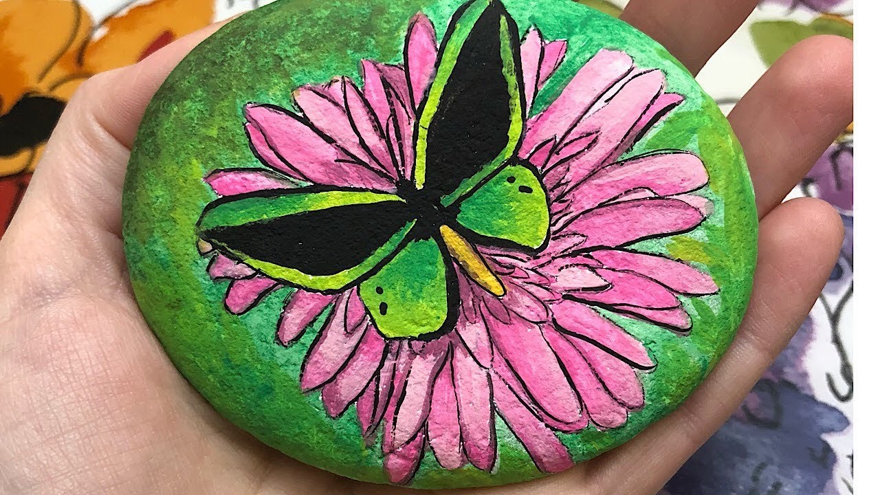 Butterfly Flower Rock Painting  Tutorial