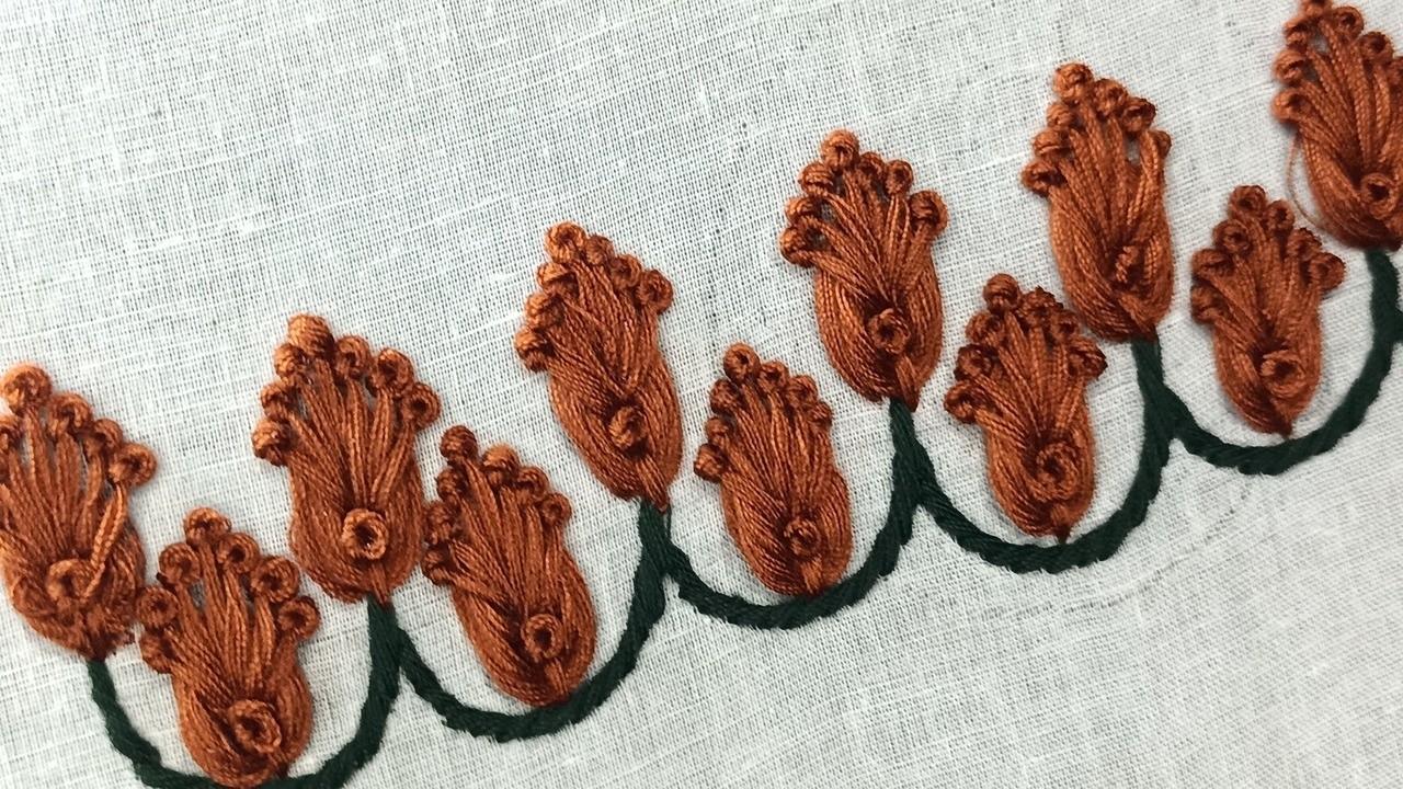 Beaded Hand Embroidery Work for Borderline Design #embroidery