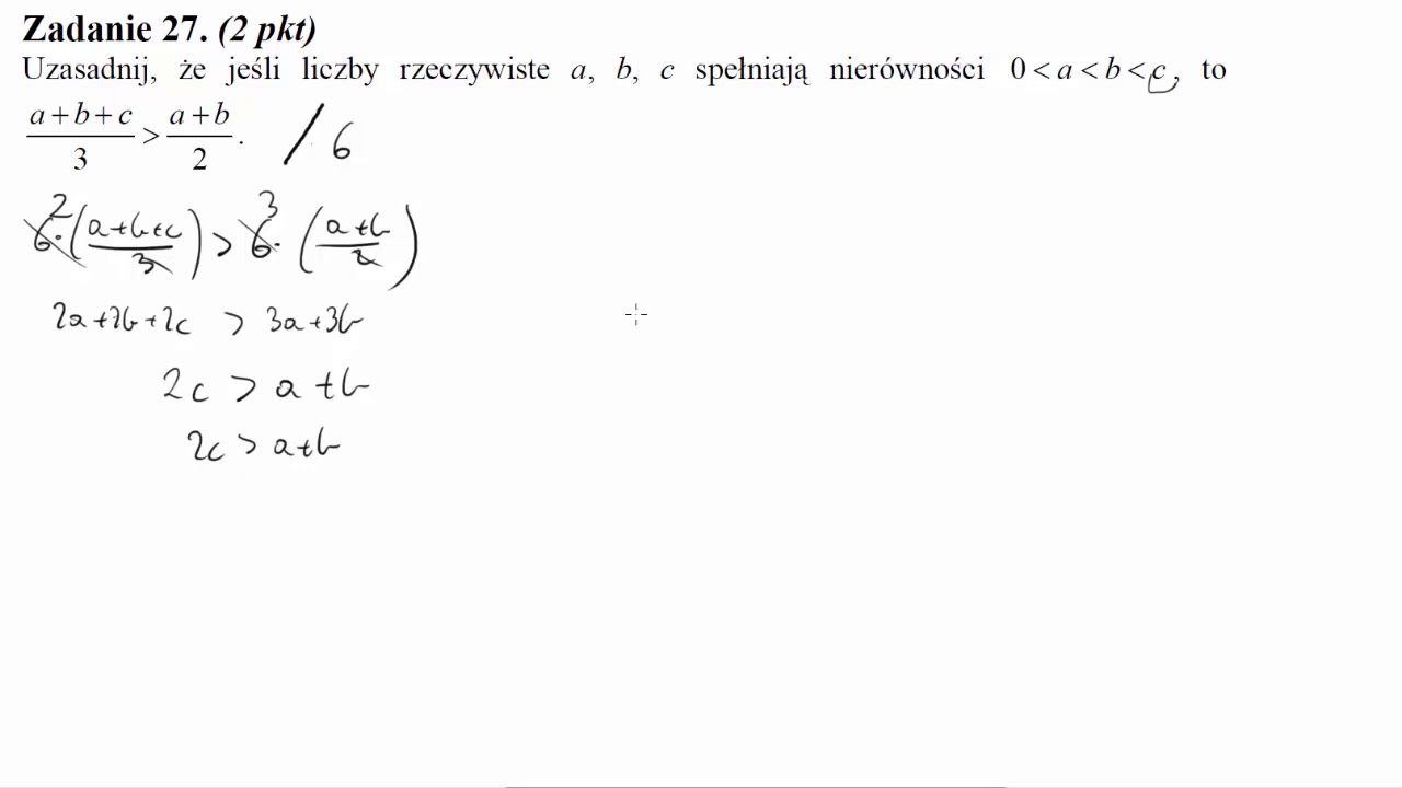 Uzasadnij, że jeśli liczby rzeczywiste a,b,c spełniają nierówności 0abc, to a+b+c3a+b2