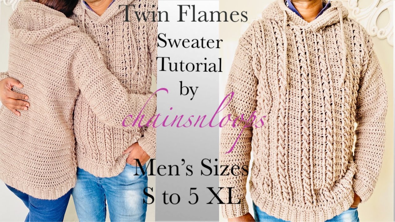 Crochet Hooded Sweater Tutorial for Men’s sizes S to 5XL