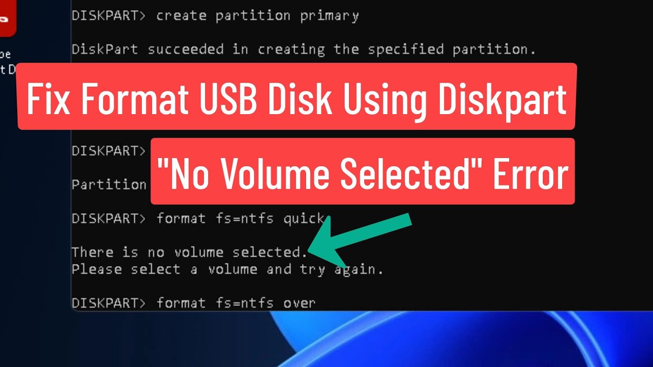 Исправление ошибки &laquo;Не выбран том&raquo; при форматировании USB-диска с помощью DiskPart