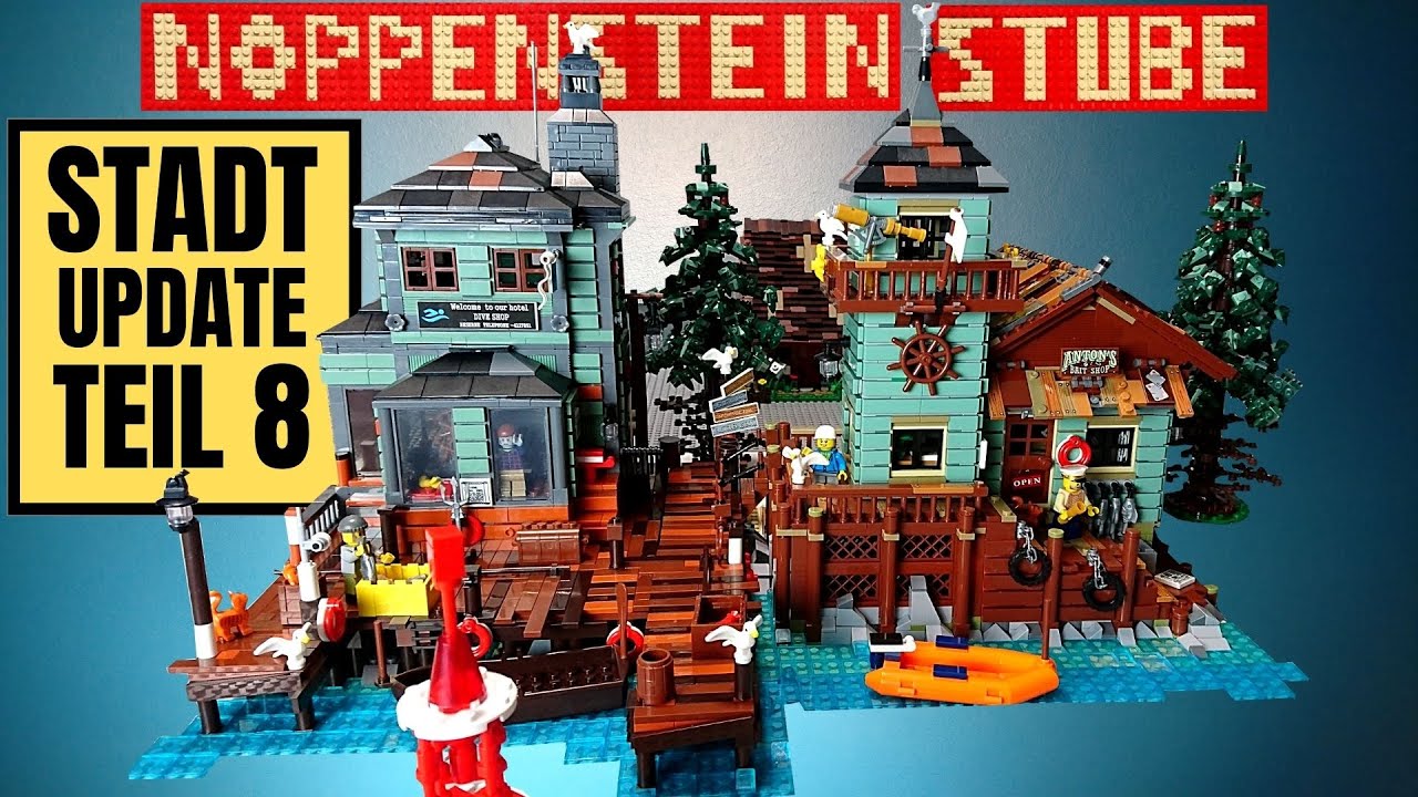 Meine Noppenstein Lego Stadt Teil 8 | Der Tauchshop und der Angelladen | Der erste Zombie ist da😱